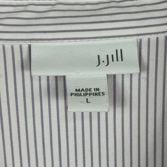 J Jill White Purple Striped 1/2 Button Long Sleeve Collared Tunic Blouse Large - Picture 7 of 8